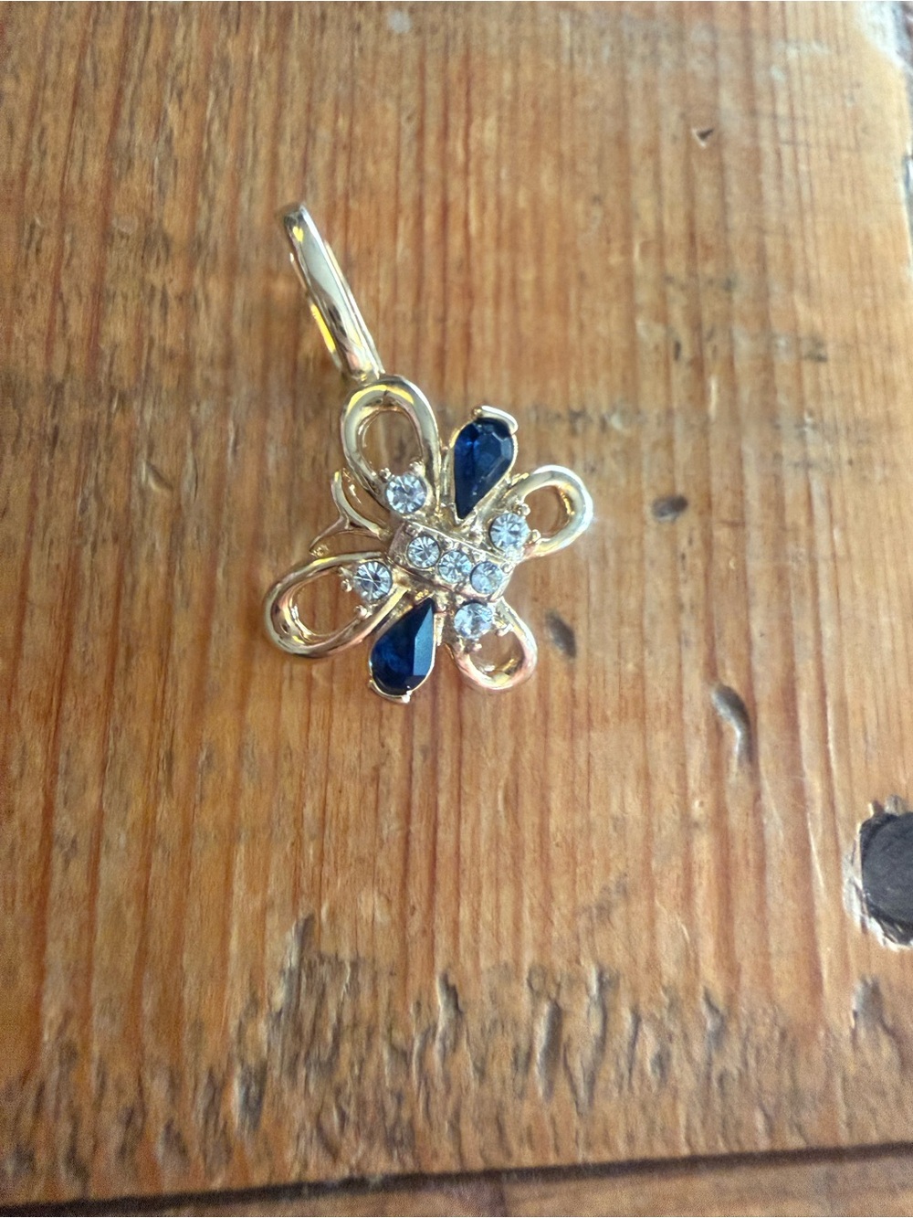 Vintage Marvella Rhinestone Butterfly Single Earring Sapphire Blue Gold Tone